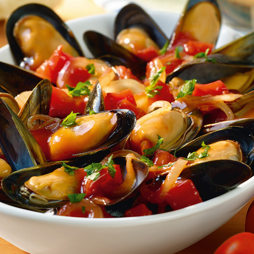 Miesmuscheln in Tomaten-Weißwein-Soße