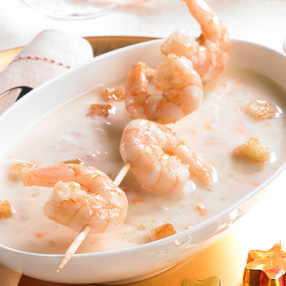 Pacific Prawns am Spieß auf Champagner­süppchen