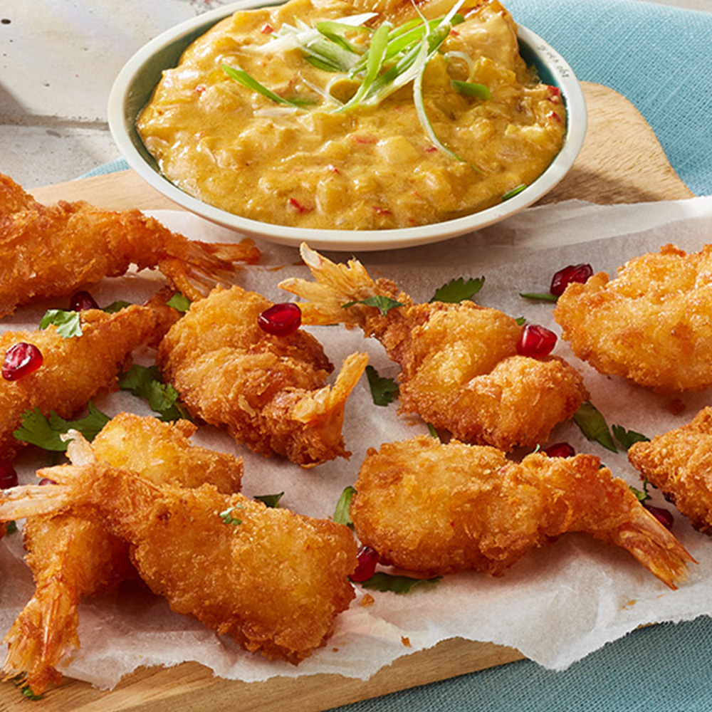 Garnelen Knusper mit fruchtig scharfer Currysoße