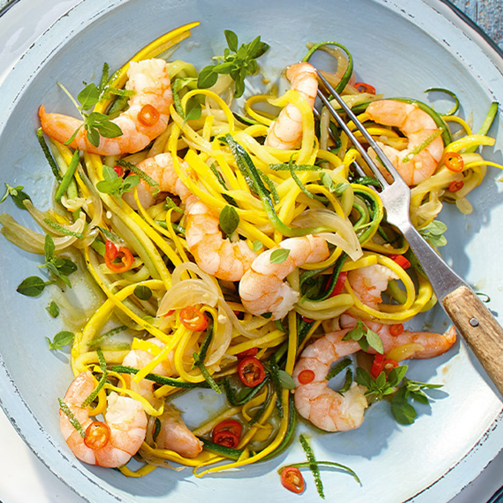 Zucchininudeln mit Garnelen